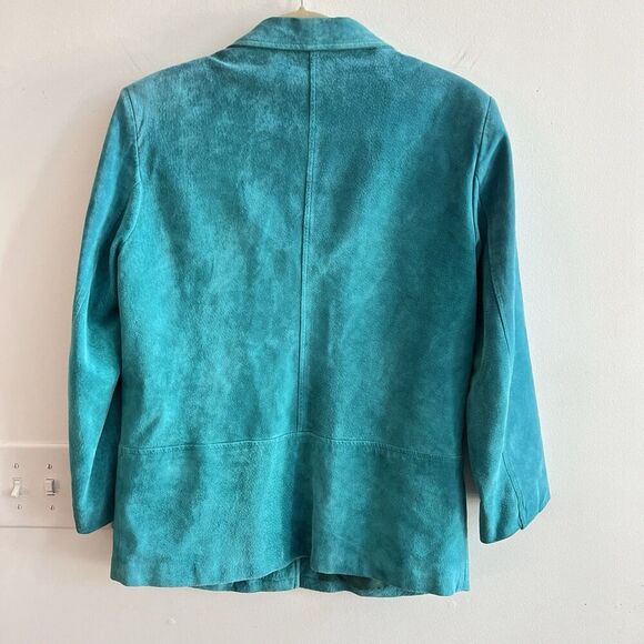 Vtg Herman Geist Suede Teal Blazer 2 Button Front Womens 10 Leather Lined EUC - Picture 9 of 10